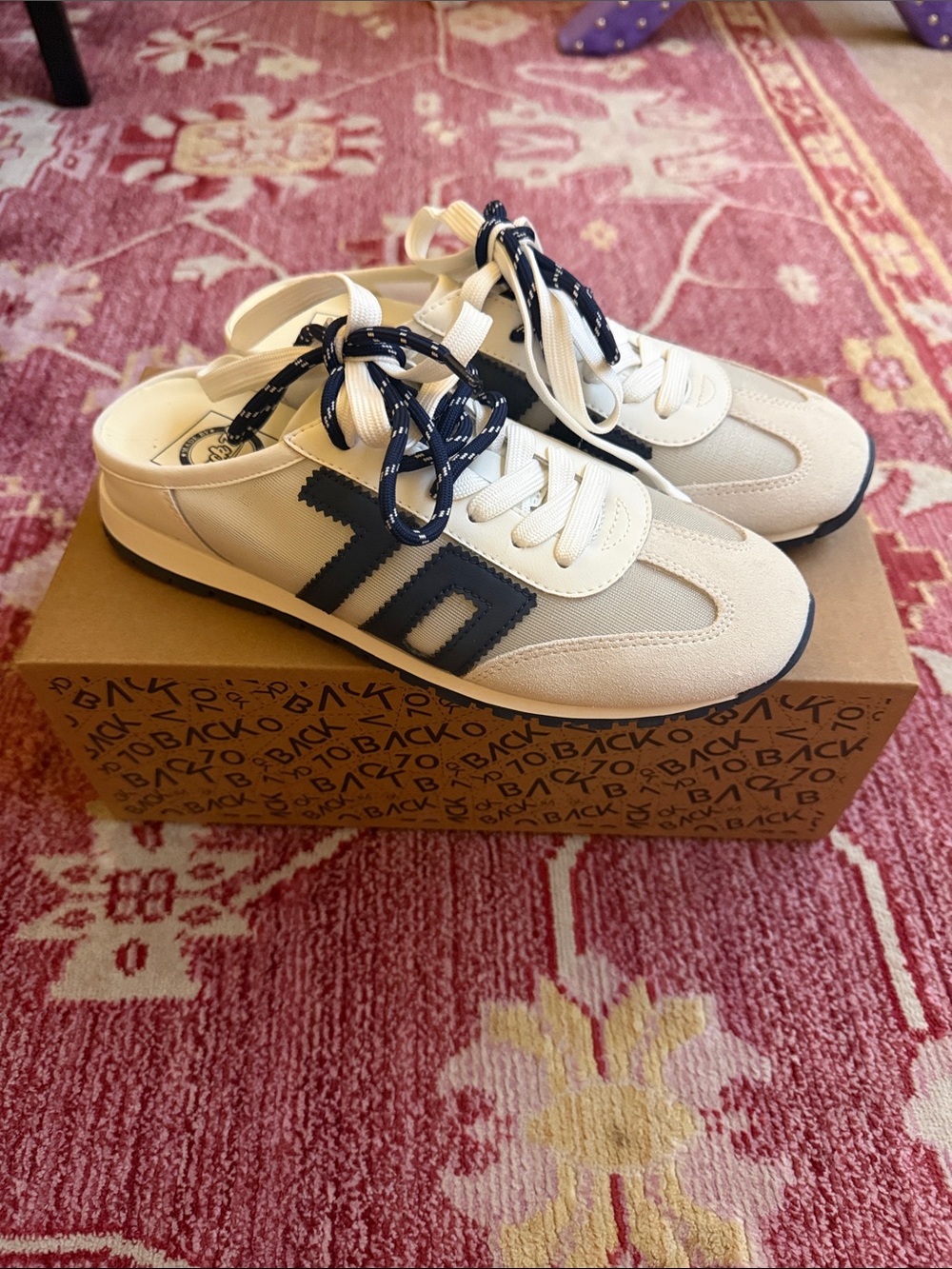 NEW BACK 70 VENICE White and  Navy Slip-On Lace-Up Women's Sneakers